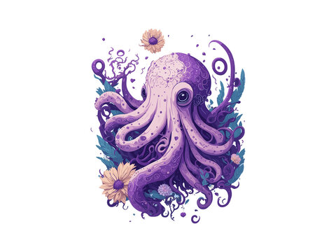 recommend clip art: Watercolor Octopus Clip Art, Floral Illustration, Digital Artwork