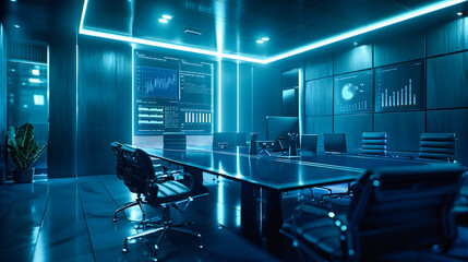 Futuristic Office: A Modern Control Room with Double Exposure Enhancing Technological Aesthetics