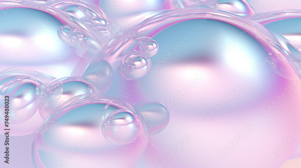 Poster abstract background with soft bubbles in pink and blue light. holographic bubbles backdrop.