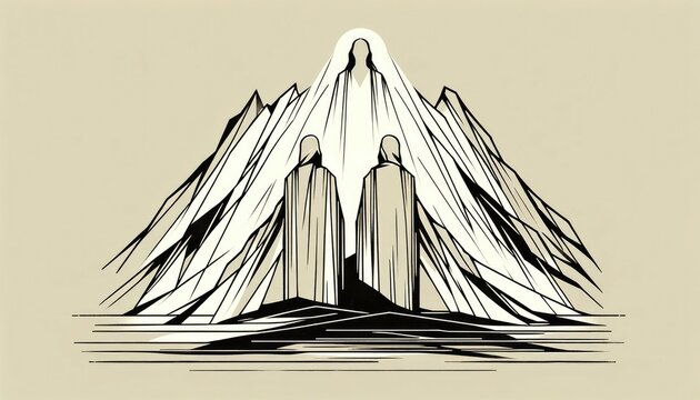 The greatest miracle: Transiguration of Jesus. llustration of Jesus appearing bright to Peter, James and John on a mountain. Digital illustration.
