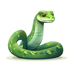 Fototapeta premium Friendly green cartoon python with a playful expression sitting coiled