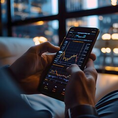 stock trading activity on handphone screen, stock investment