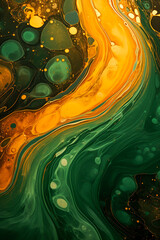 Abstract background with swirling patterns of yellow and emerald green