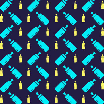 Baby bottle elements multicolor trendy pattern vector illustration background