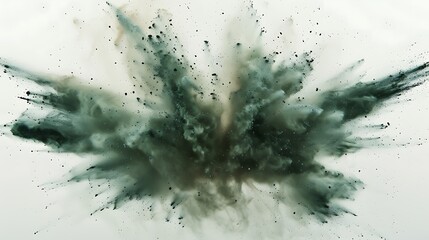 "Central Explosion of Dark Green Color - Clean Dust on White Background in Stock Image"