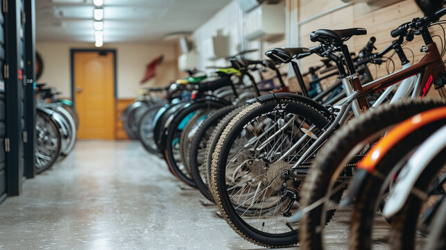 bicycles in the bicycle storage room of an apartment building