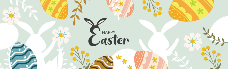 Happy Easter banner. Trendy Easter design with typography