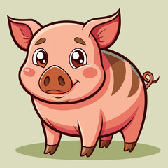 Fototapeta premium Pig, swine, boar, piglet, piggy, animal, pet, vector, illustration, draw, cartoon, pretty, cute