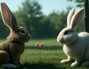 Two Easter bunny discussing their hopes and dreams