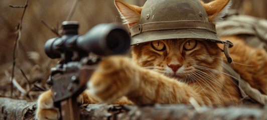 Orange cat wermacht sniper uniform with wermacht