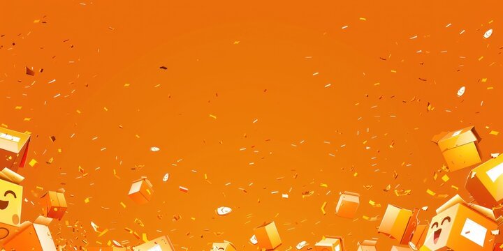 A bright orange background with a border of cartoon smiley faces, confetti, and party elements, ideal for April Fools' Day party invitations or events centered around fun and celebration.