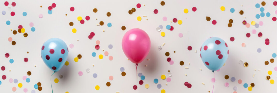 A festive and colorful image featuring balloons and confetti, suitable for an April Fools' Day party announcement or a celebratory background for promotions and events.