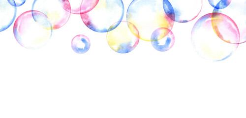 Horizontal banner with watercolor Soap bubbles