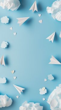 A simple pastel-colored backdrop with a few scattered paper planes and clouds, a subtle and creative space for April Fools' Day messages or playful event announcements.