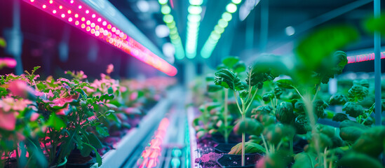 indoor farming with advanced technology concept background - obrazy, fototapety, plakaty