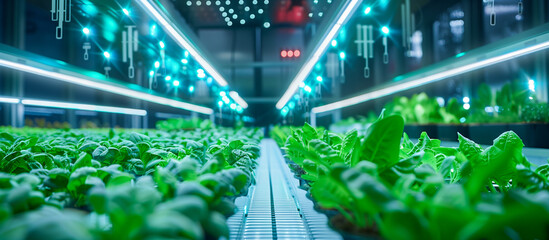 indoor farming with advanced technology concept background - obrazy, fototapety, plakaty