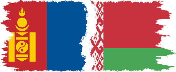 Belarusian and Mongolia grunge flags connection vector
