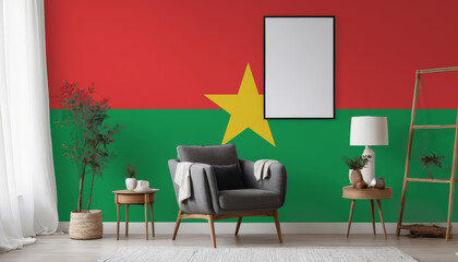 Medicine and healthcare concept Burkina Faso flag on the wall in the interior of the room. Concept of buying and selling real estate, mortgages in the Burkina Faso