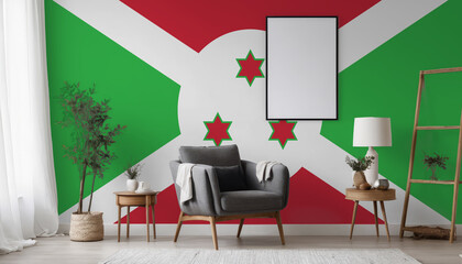 Medicine and healthcare concept Burundi flag on the wall in the interior of the room. Concept of buying and selling real estate, mortgages in the Burundi