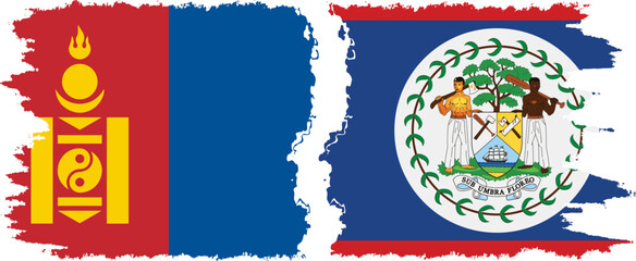 Belize and Mongolia grunge flags connection vector
