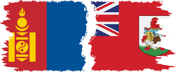 Bermuda and Mongolia grunge flags connection vector