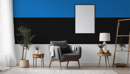 Medicine and healthcare concept Estonia flag on the wall in the interior of the room. Concept of buying and selling real estate, mortgages in the Estonia