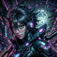 Cyber Girl In Cyber City, Cyberpunk, Steampunk, Sci-fi, Fantasy