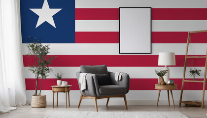 Medicine and healthcare concept Liberia flag on the wall in the interior of the room. Concept of buying and selling real estate, mortgages in the Liberia