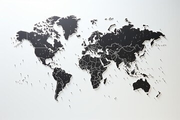 Black and white World map 3d rendering on white background, 3d rendering