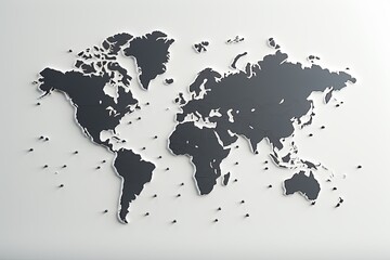 Black and white World map 3d rendering on white background, 3d rendering