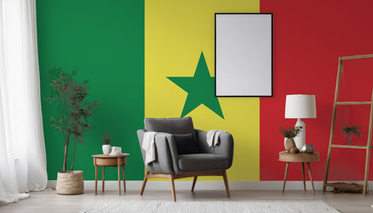 Medicine and healthcare concept Senegal flag on the wall in the interior of the room. Concept of buying and selling real estate, mortgages in the Senegal