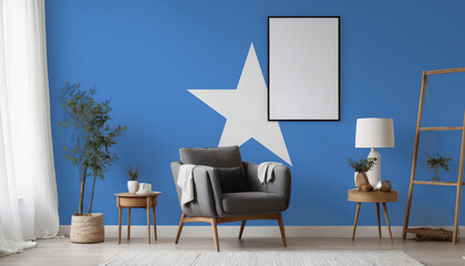 Medicine and healthcare concept Somalia flag on the wall in the interior of the room. Concept of buying and selling real estate, mortgages in the Somalia