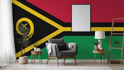 Medicine and healthcare concept Vanuatu flag on the wall in the interior of the room. Concept of buying and selling real estate, mortgages in the Vanuatu