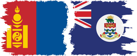 Cayman Islands and Mongolia grunge flags connection vector