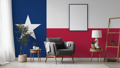 Medicine and healthcare concept Texas flag on the wall in the interior of the room. Concept of buying and selling real estate, mortgages in the Texas