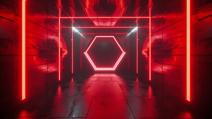 Abstract dark hexagonal pattern on red neon background. reflecting technology style Modern and futuristic geometric design.