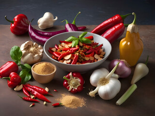 Culinary Elegance: A Close Look at Fresh Chilies, Shallots, Garlic, Ginger, and More