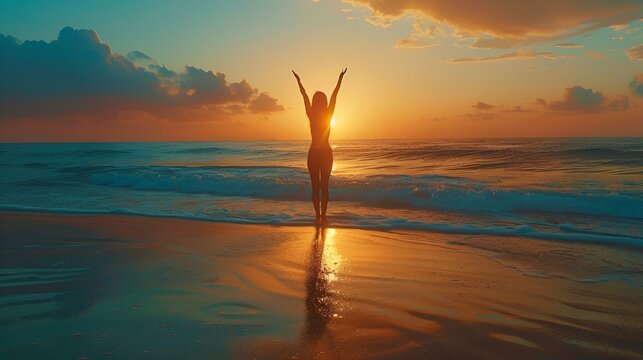 yoga on the beach at sunrise