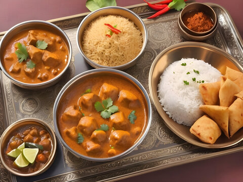 Exquisite Indian Feast: A Visual Symphony of Authentic Flavors on a Tray