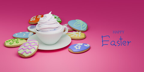 Happy Easter holiday banner. Greeting banner. 3d render. 