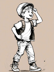Adorable Young Boy in Monochrome Attire with Cap"