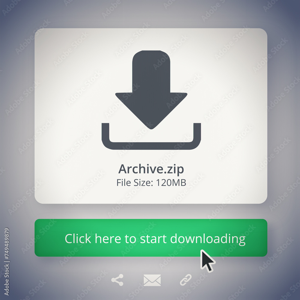 Poster computer, email and download with progress on screen for attachment, data or information technology.