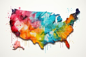 United States of America map with federal states Abstract colorful background