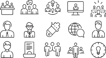Seminar, interview, Conference, team, brainstorm, meeting web icon set vector collections. 