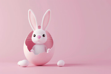Naklejka na ściany i meble Cute easter bunny rabbit in an easter egg shell
