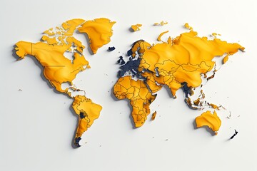 Modern world map highlighted in location on colorful background, 3d render