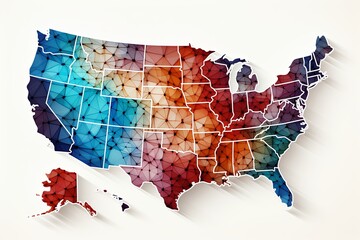 United States of America map with federal states Abstract colorful background - obrazy, fototapety, plakaty