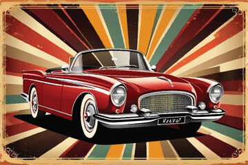 Beautiful Red classic vintage car illustration. Beautiful Vintage car illustration. Classic vintage car design. Vintage car illustration background. vintage car vector art illustration classic car.