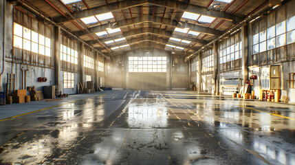 Abandoned Industrial Factory Interior: Grunge Atmosphere, Vintage Structures, and Dark Aged Elements
