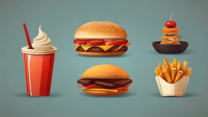 Fast food burgar drinks, french fries illustration